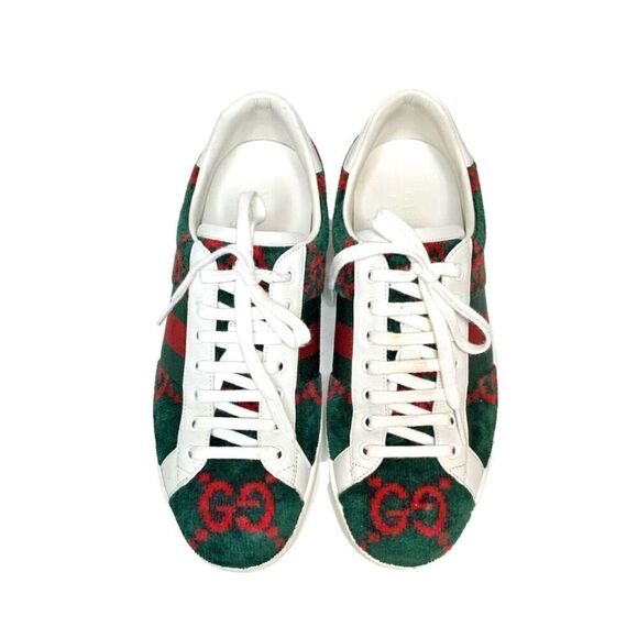 Gucci Ace GG Logo Terry Cloth Green Red Velvet Men’s Sneakers Size Gucci Size 8 - Picture 2 of 13